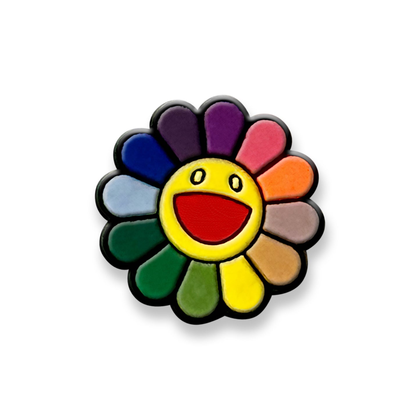 Cheerful flower clog charm for your crocs, with a huge smile and multi-colored petals.