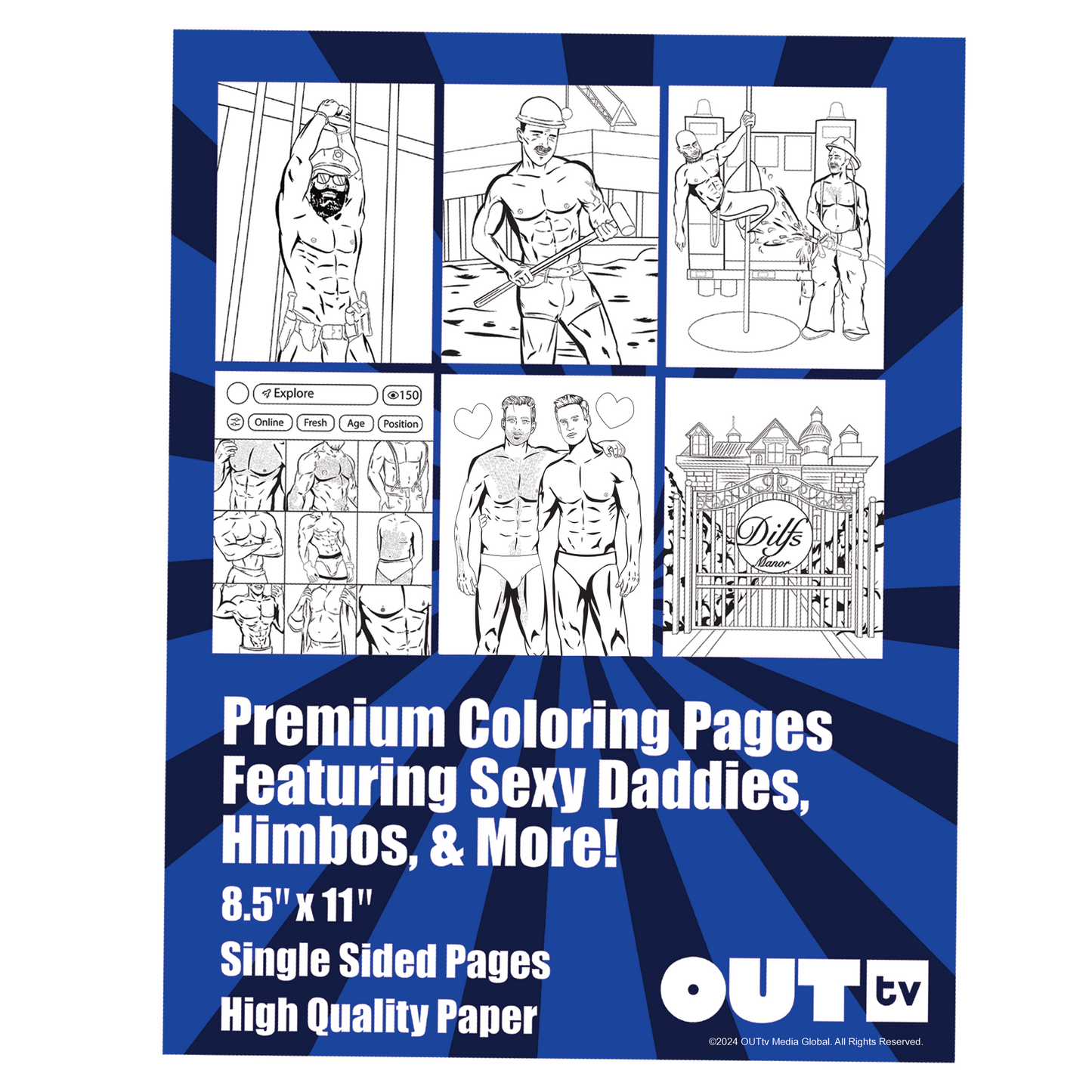 View showing original artwork on back cover of the Dilfs adult gay coloring book. Exclusive to Merch Mary.