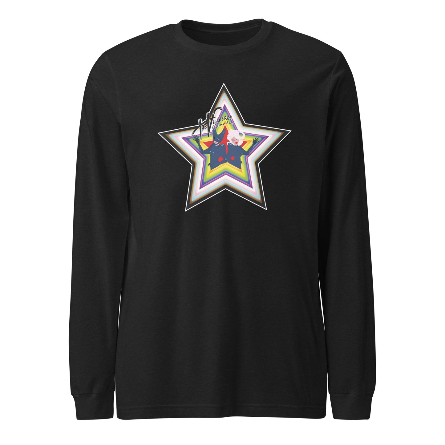 Black Heather shirt with Villbergs pride star, front view.