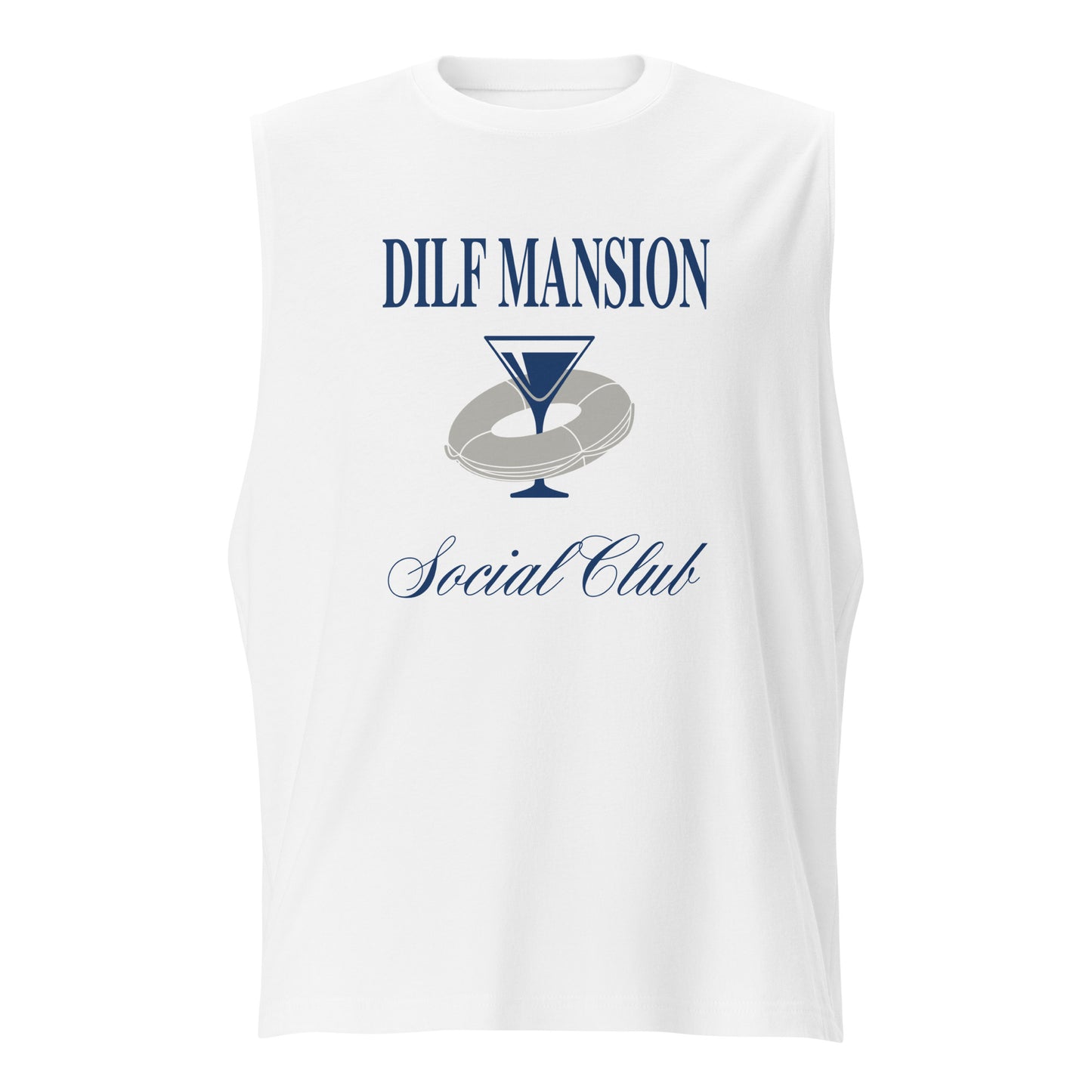White tank Dilf Mansion social club graphic, flat view.