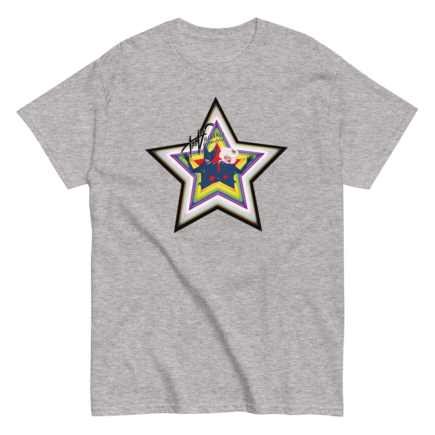 Flat view of sport grey shirt with the Villbergs pride star.