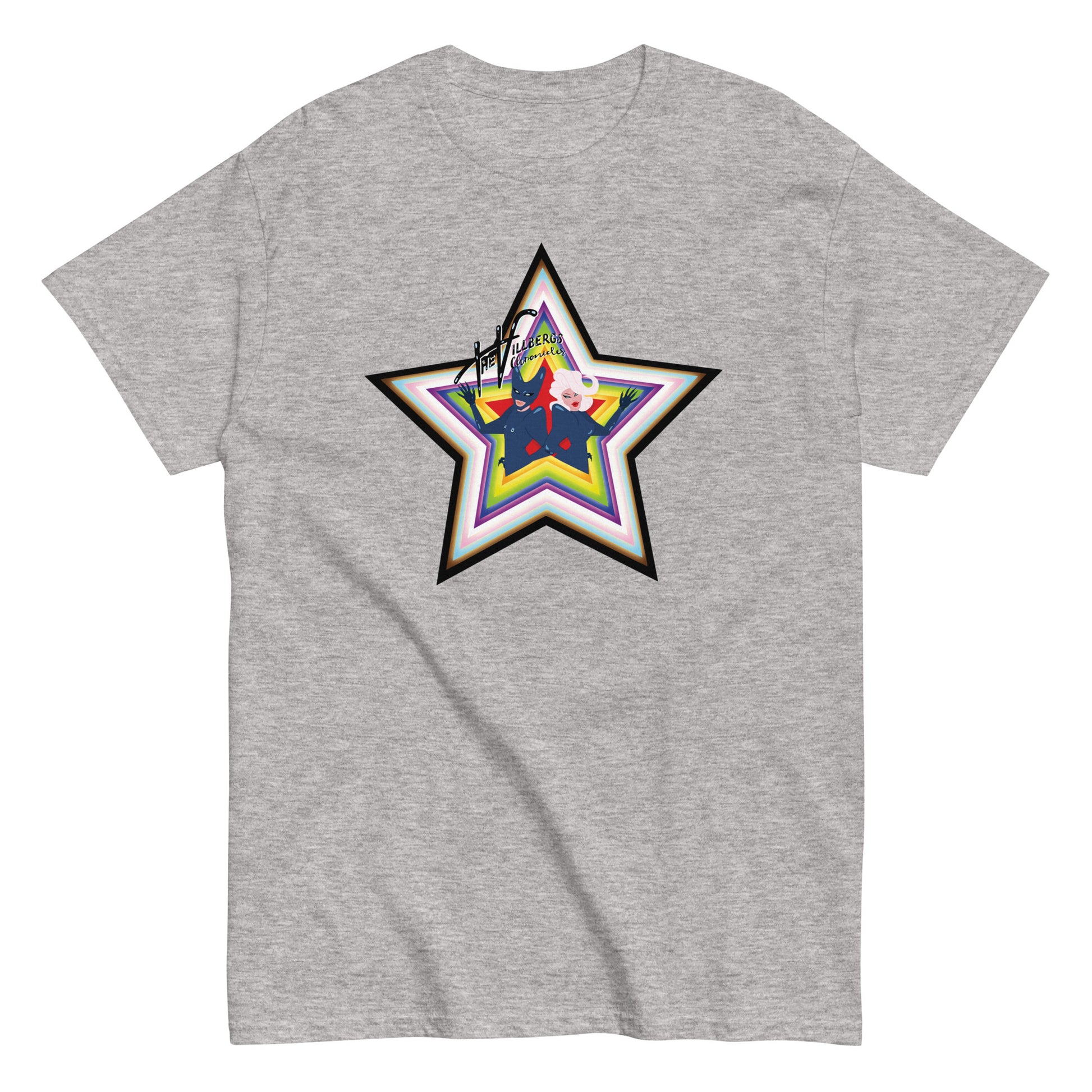 Flat view of sport grey shirt with the Villbergs pride star.