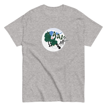 Grey T-shirt, flat view. With The Villbergs winter cartoon.
