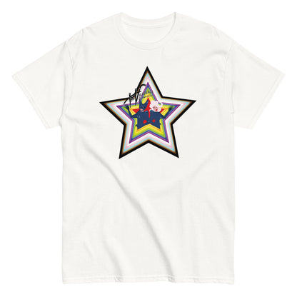 White T-shirt with pride star.