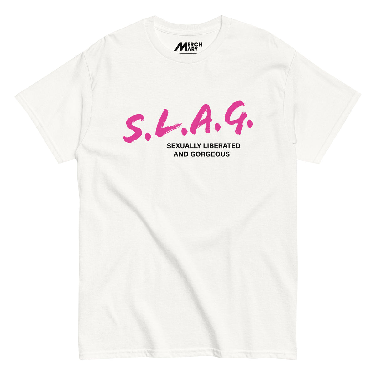 White Slag t-shirt, flat view.