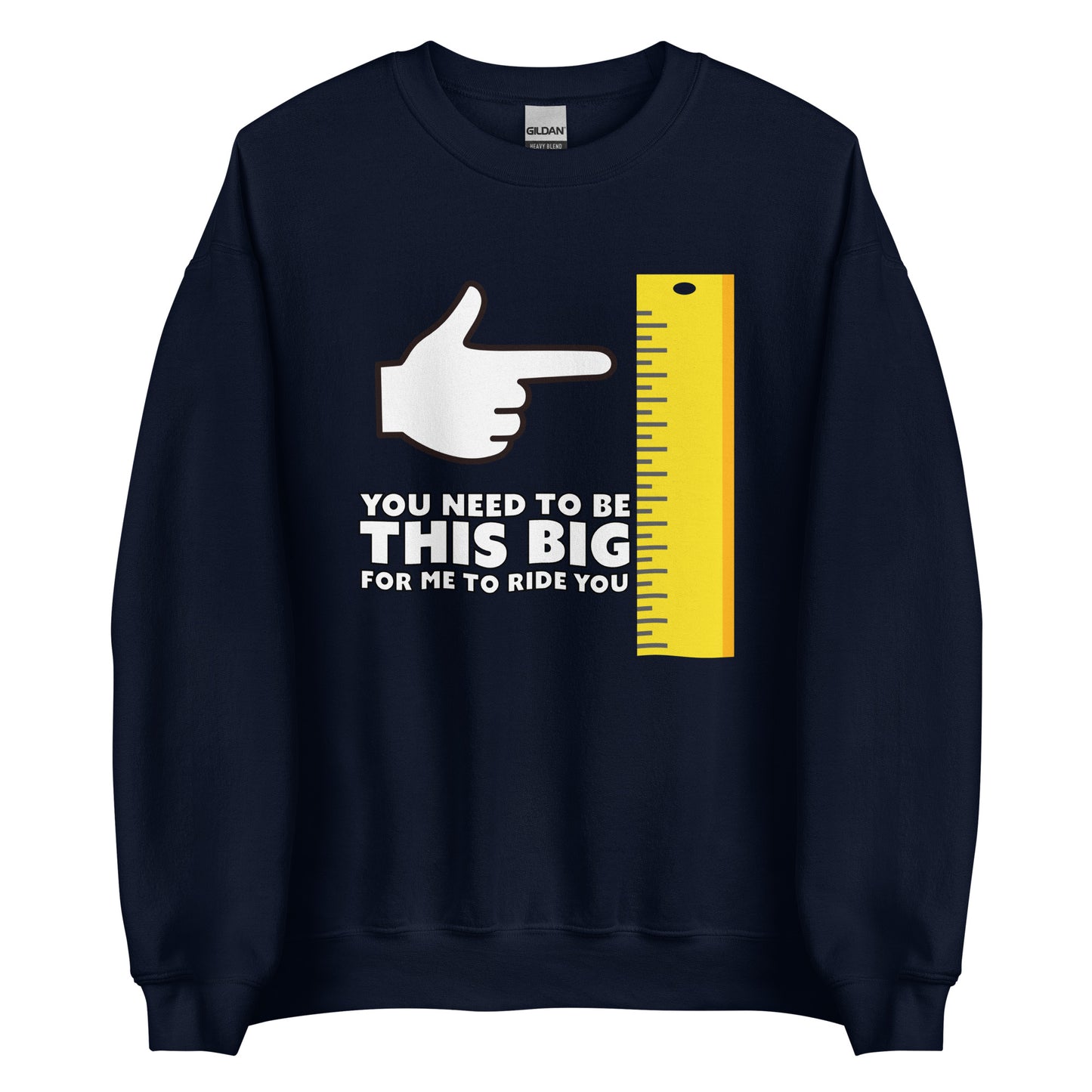 Dark navy blue sweatshirt with graphic. Flat view.