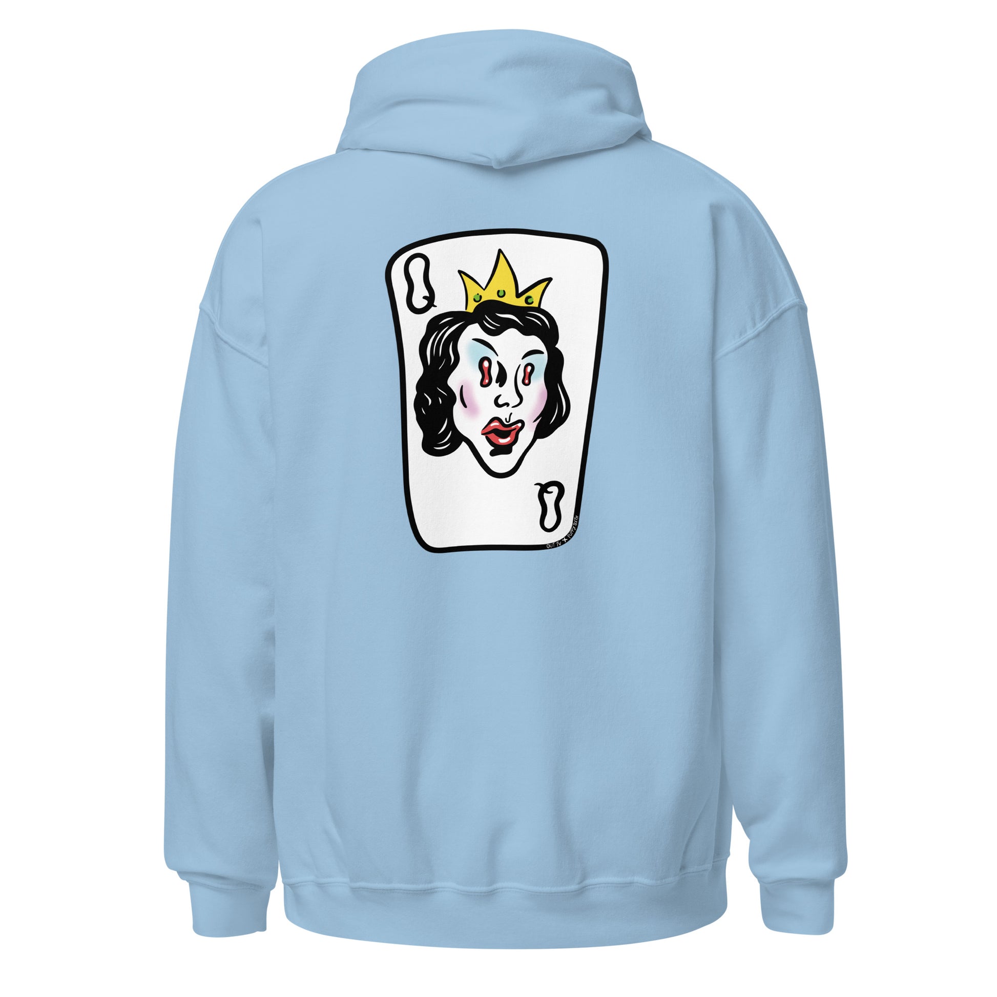 Light blue graphic hoodie, back.