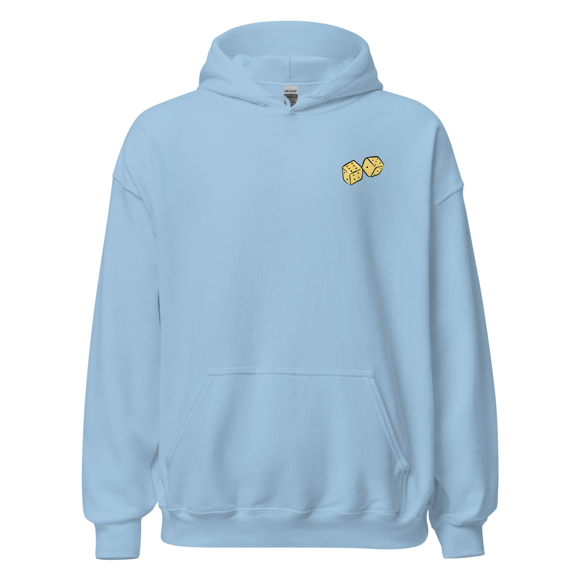 Light blue graphic hoodie, front.