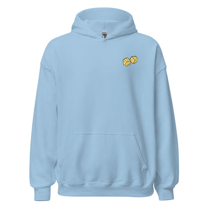 Light blue graphic hoodie, front.