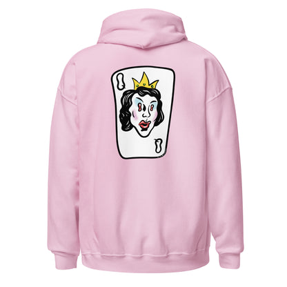 Light pink graphic hoodie, back.