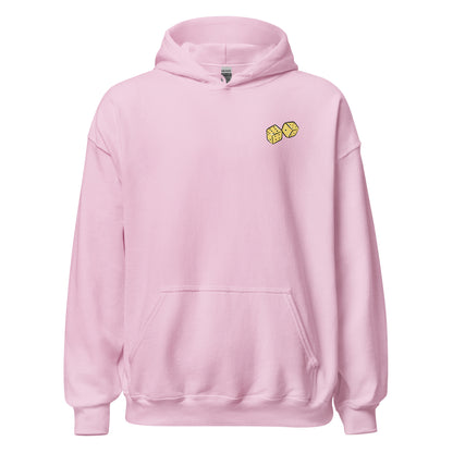 Light pink graphic hoodie, front.
