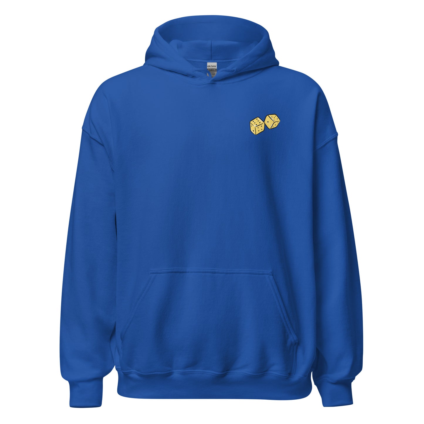 Royal blue graphic hoodie, front.