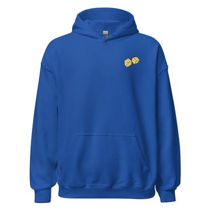 Royal blue graphic hoodie, front.