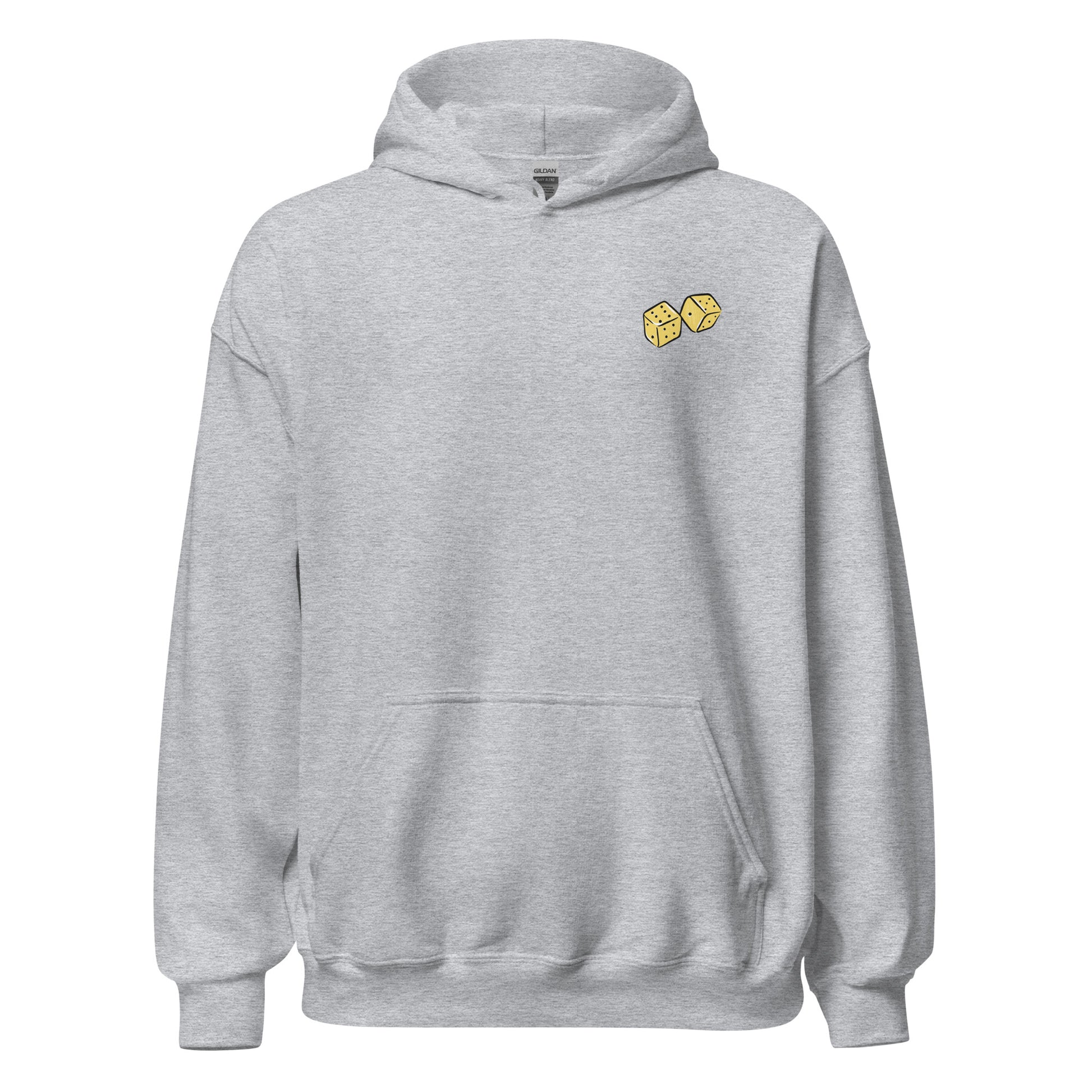 Sport grey hoodie front, with graphic.