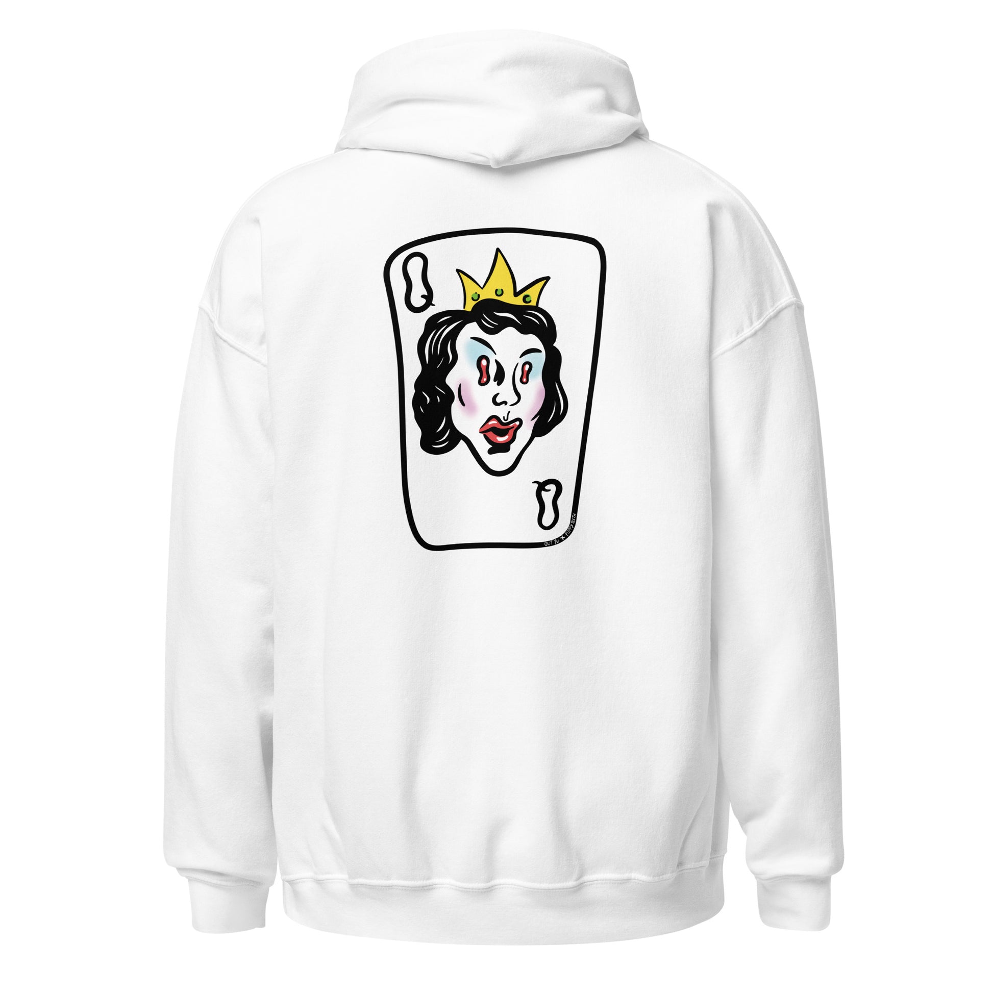 White graphic hoodie, back.