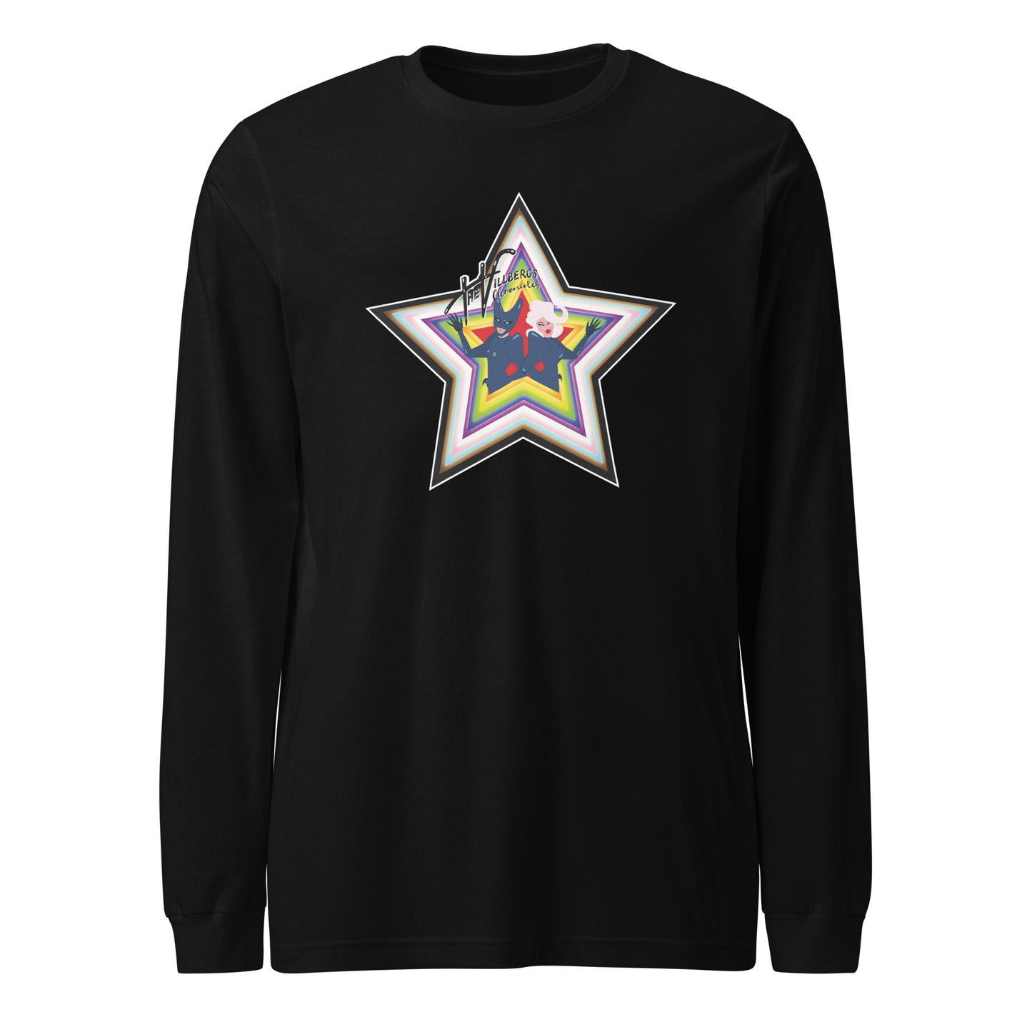 Black shirt with pride star, front view.
