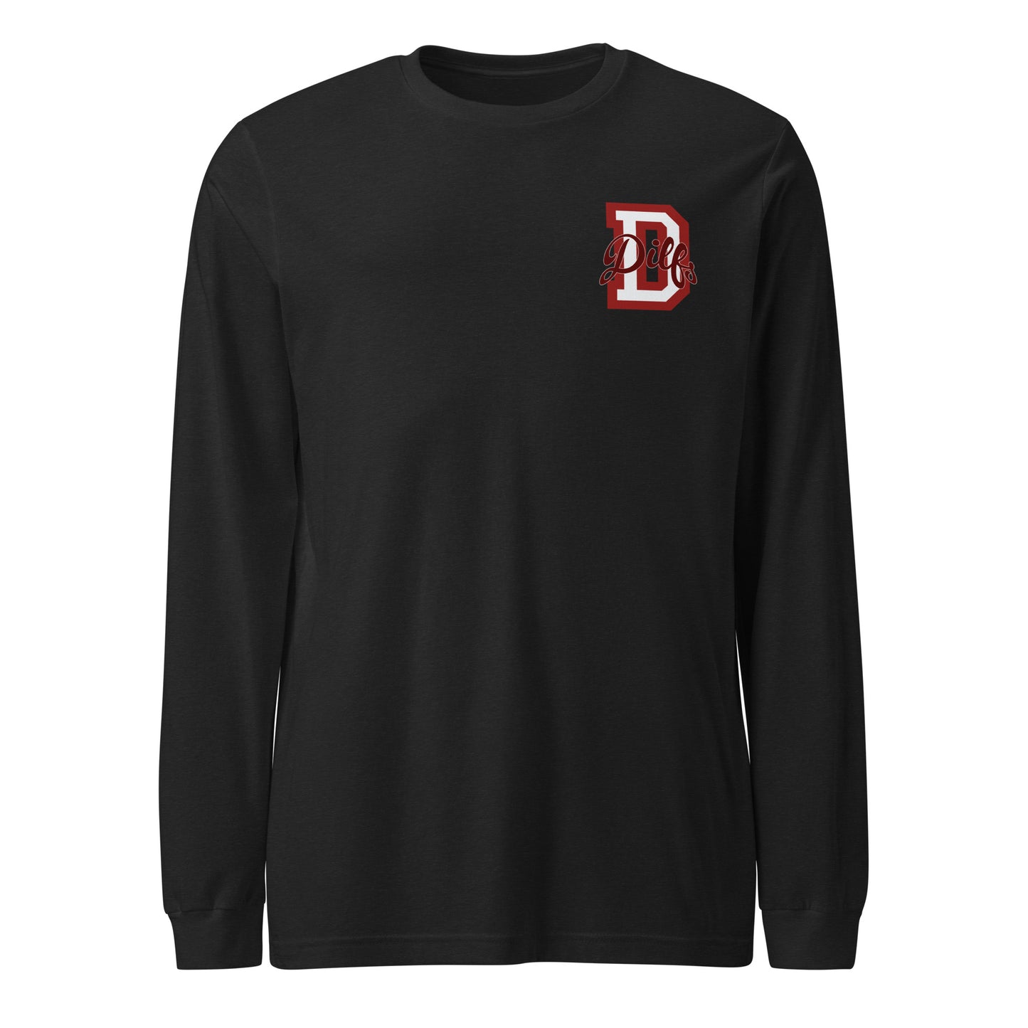 Black heather shirt, with varsity letter graphic in red and light grey.