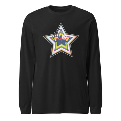 Black Heather shirt with Villbergs pride star, front view.