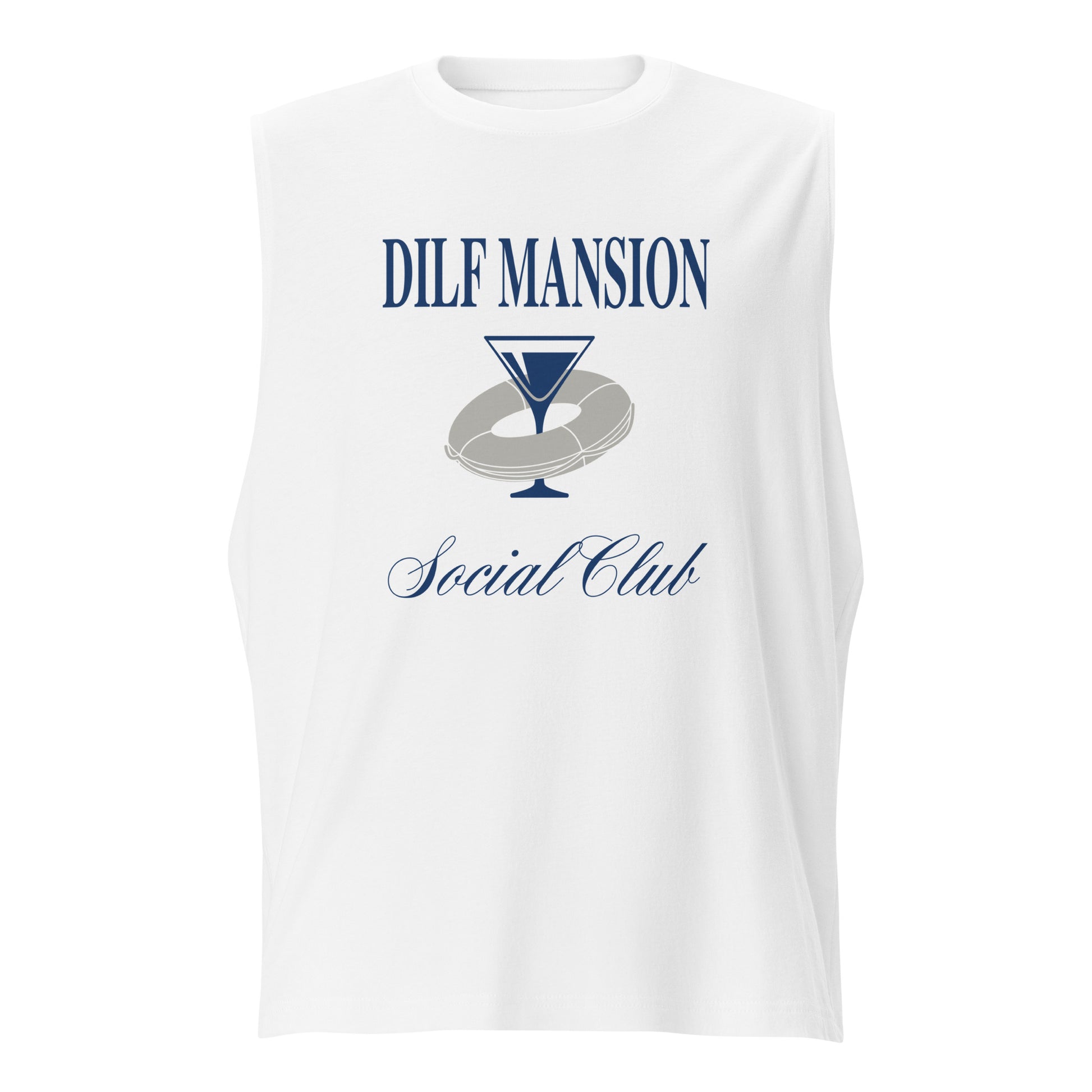 White tank Dilf Mansion social club graphic, flat view.