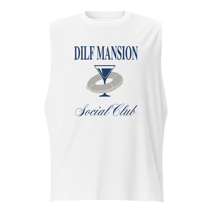 White tank Dilf Mansion social club graphic, flat view.