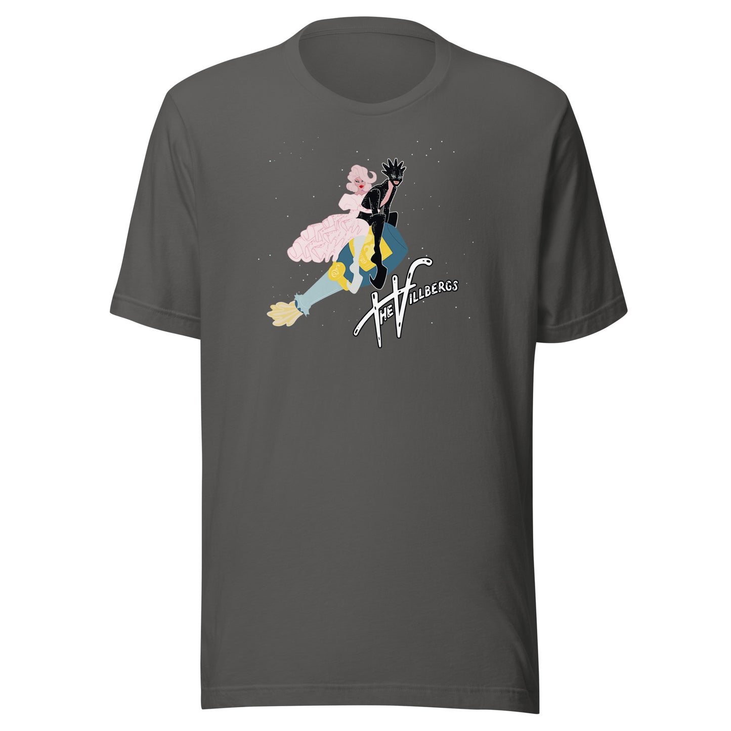 Asphalt colored T-shirt with graphic.