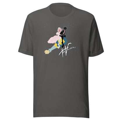 Asphalt colored T-shirt with graphic.