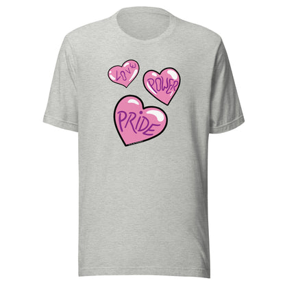 Athletic heather T-shirt, with 3 hearts.