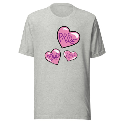 Athletic heather T-shirt, with 3 hearts.