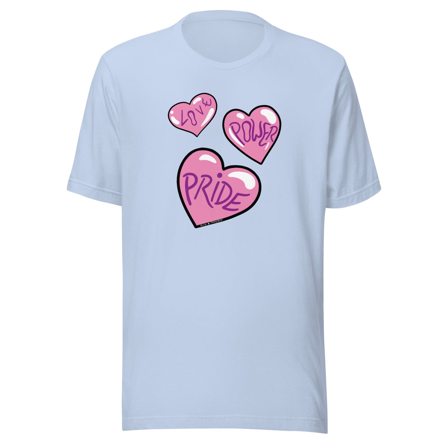 Asphalt colored shirt, Love, Power and Pride hearts.