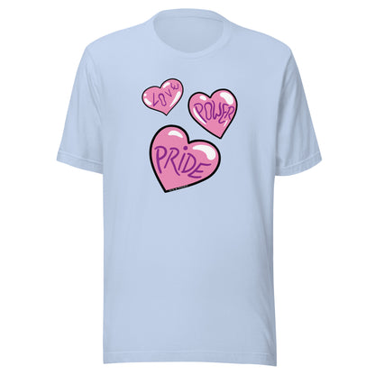 Asphalt colored shirt, Love, Power and Pride hearts.