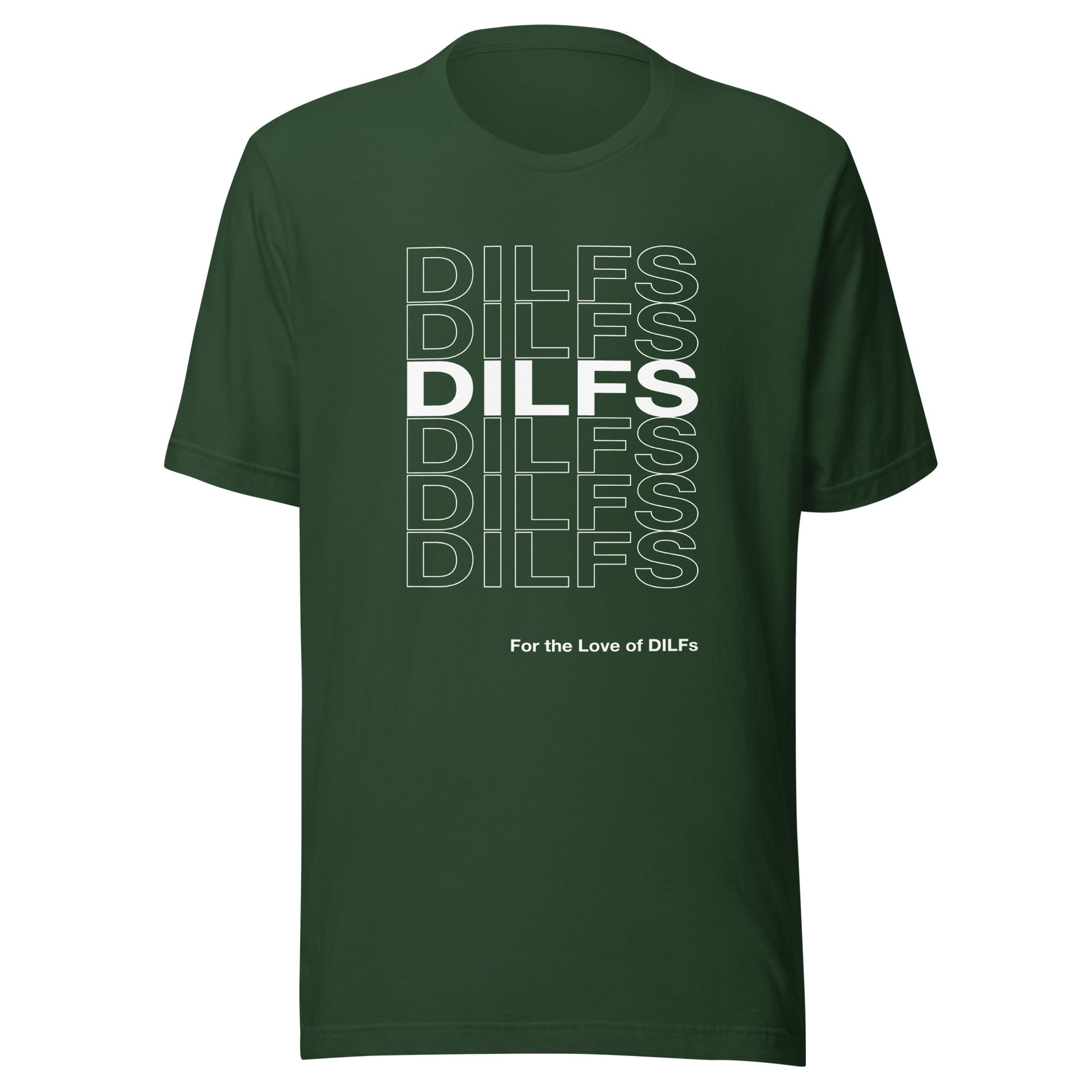 Forest green t-shirt with Dilfs repeat graphic in white.
