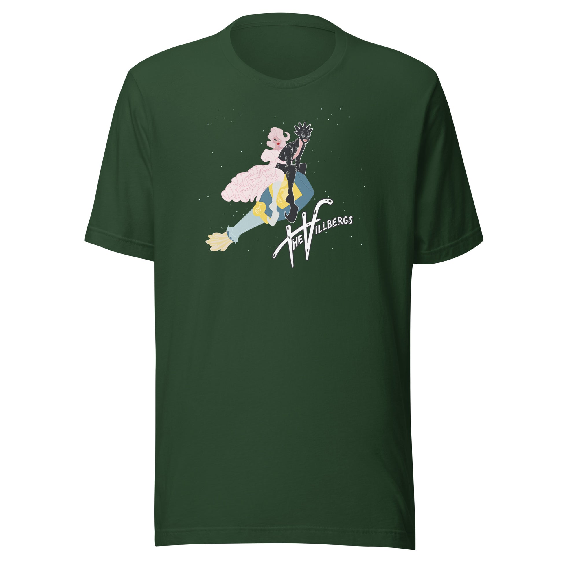 Forest green T-shirt with graphic.