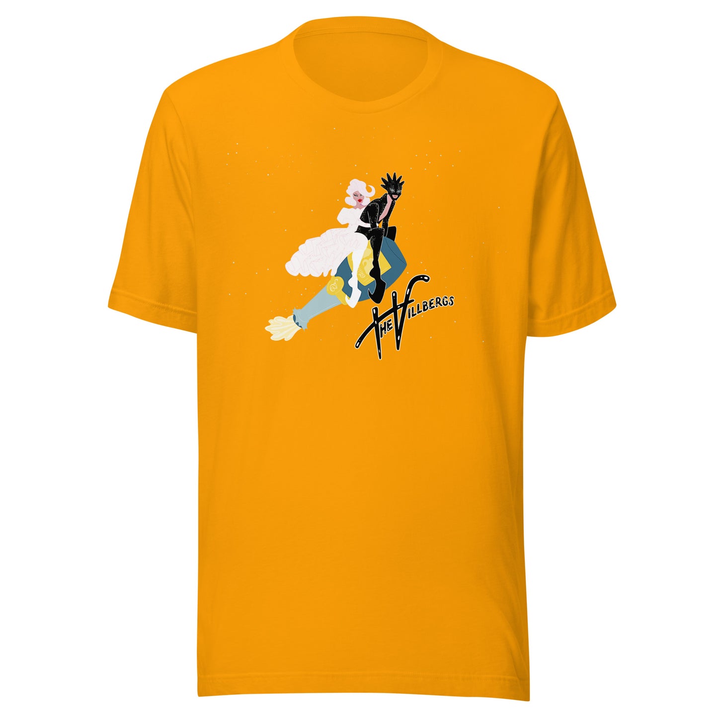 Gold yellow T-shirt with graphic.