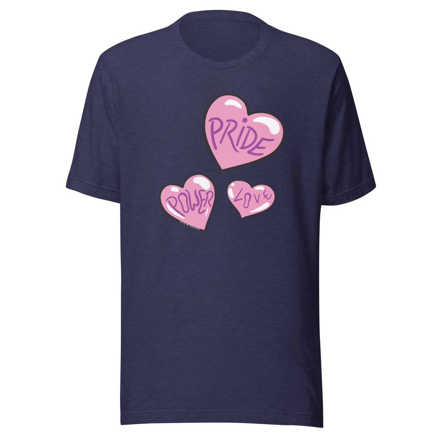 Midnight Navy heather shirt, with the 3 hearts.