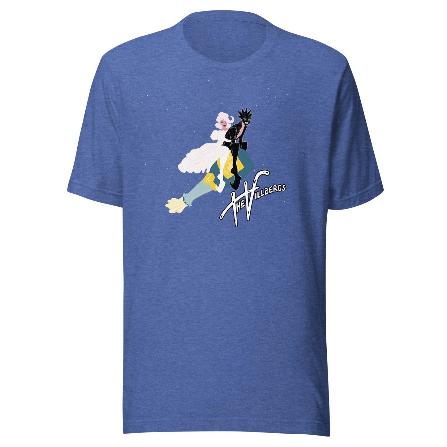Royal blue heather tee with graphic.