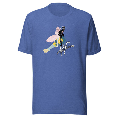 Royal blue heather tee with graphic.