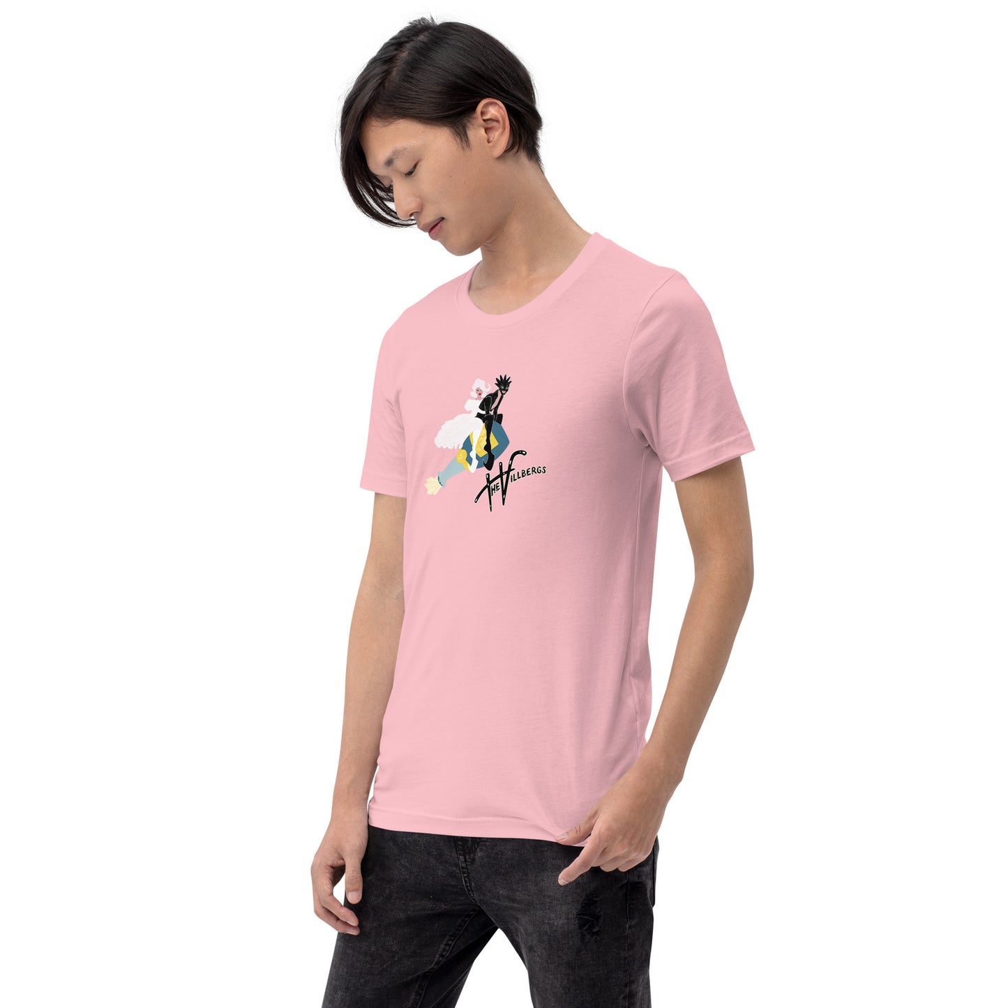 Pink T-shirt with champagne Villbergs.