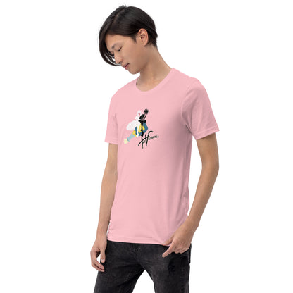 Pink T-shirt with champagne Villbergs.
