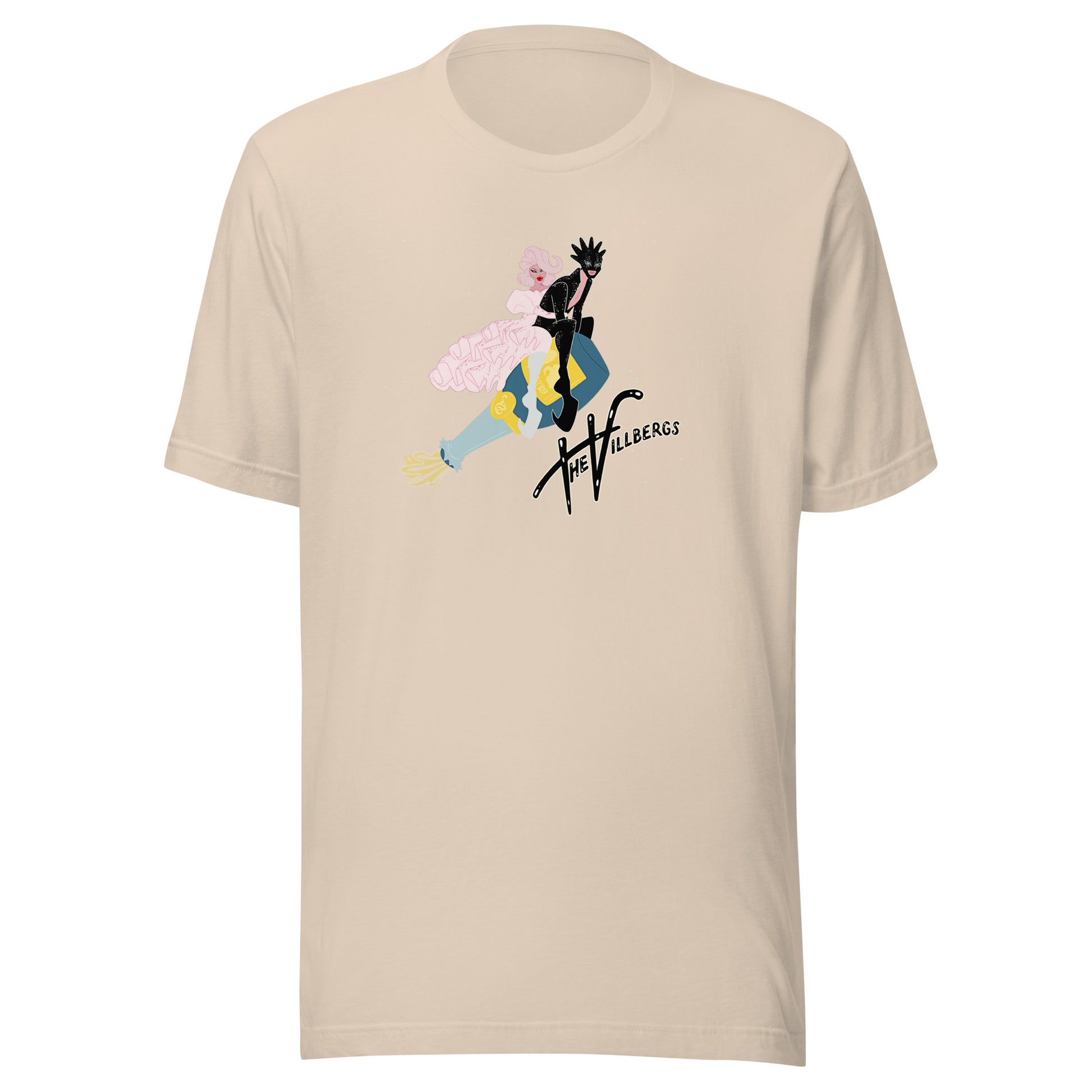 Cream colored shirt with graphic.