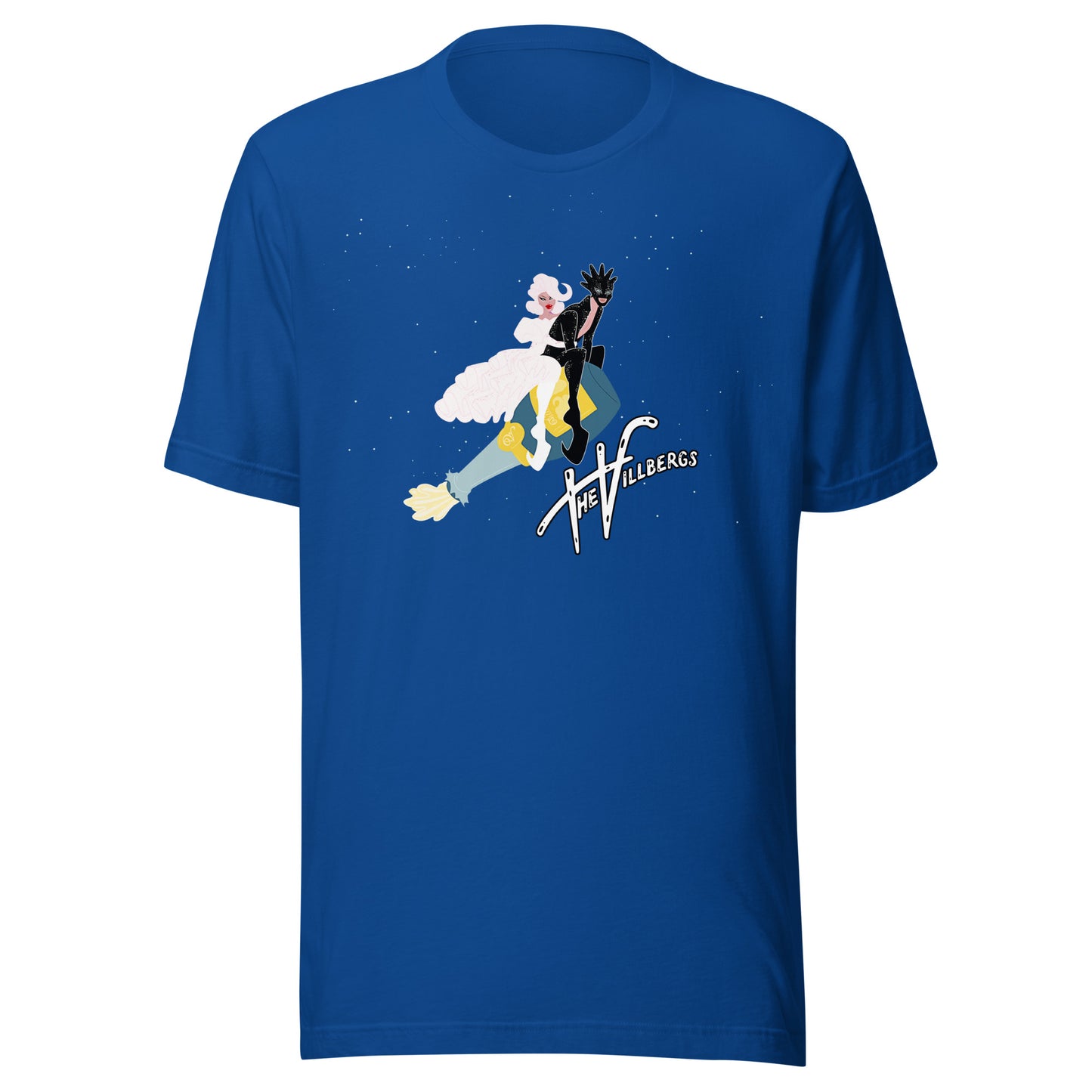 Royal blue heather tee with graphic.