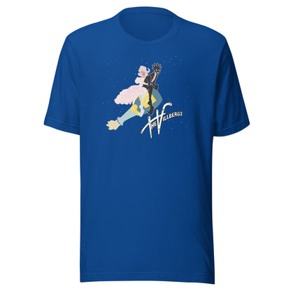 Royal blue heather tee with graphic.